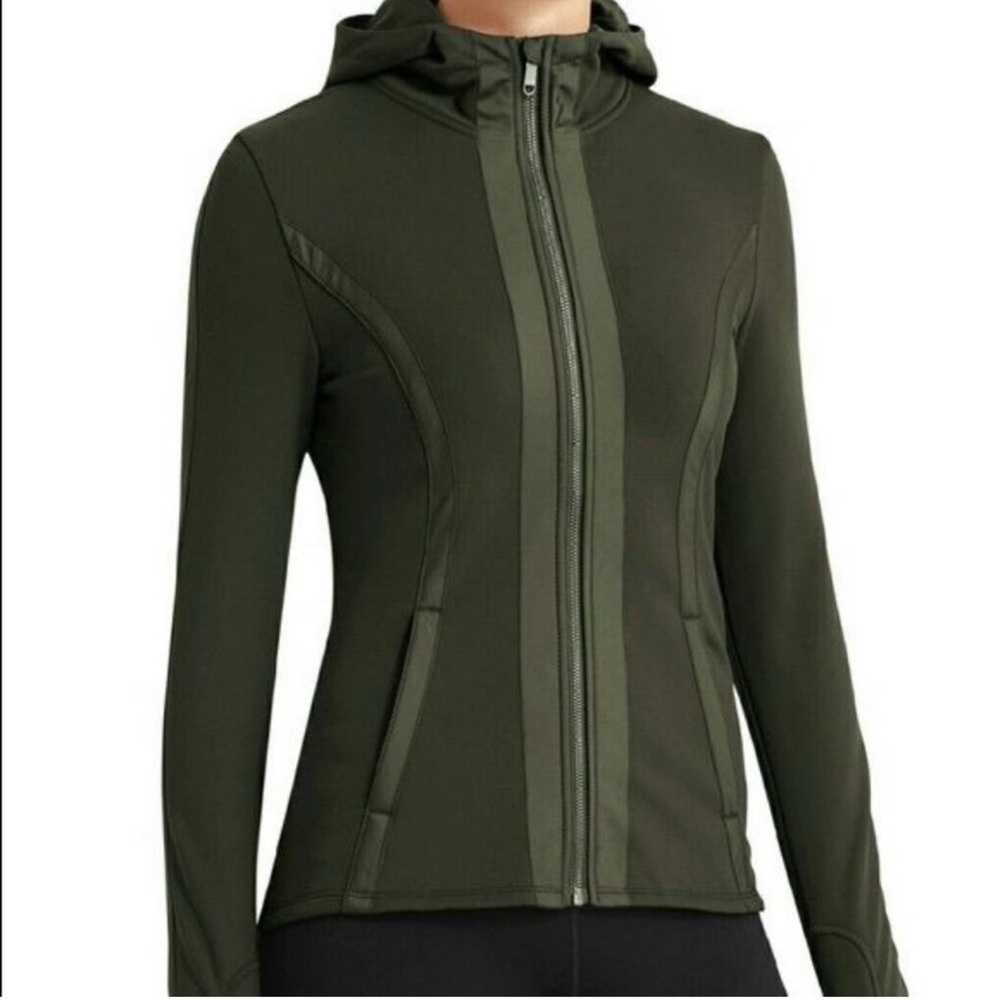 Athleta Verbier Full Zip Hooded Softshell Lined Jacket Green Women's Small